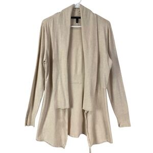 White House Black Market Tan Open Front Cardigan Shawl Collar Button Cuff Large